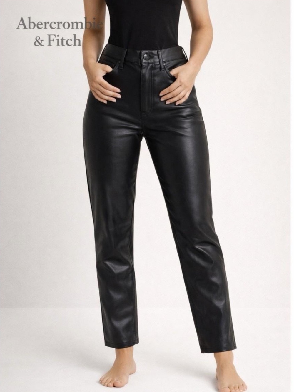Abercrombie & Fitch Black Vegan Leather Cropped Pants 26 Waist